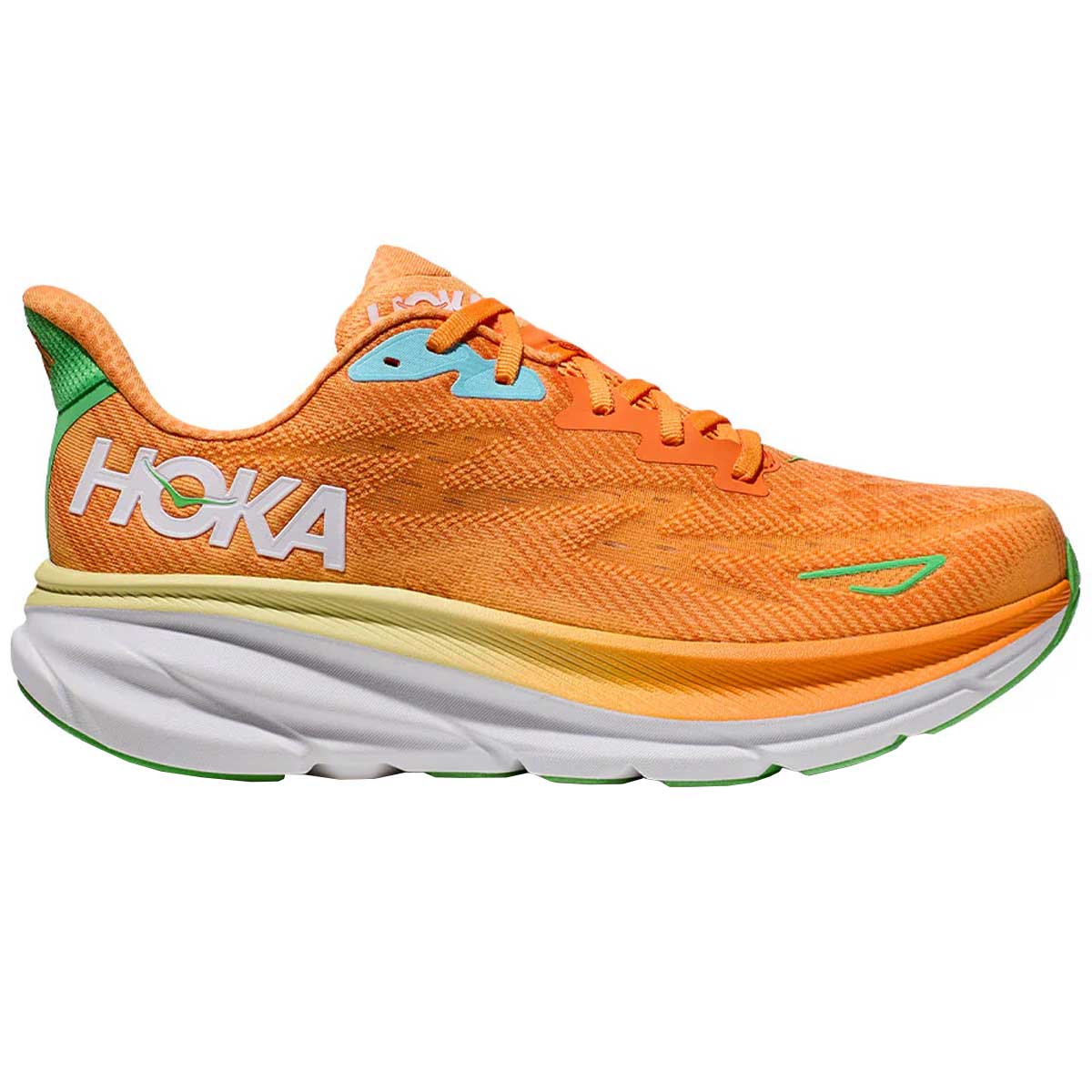 Tenis Hoka CLIFTON 9 Running Naranja Verde Hombre